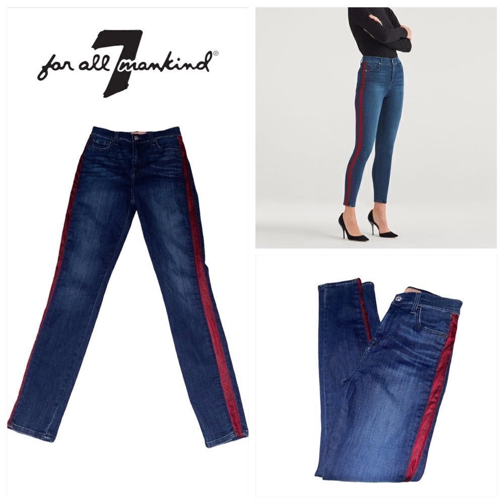 7 For All Mankind B(air) High Waist Ankle Skinny Jeans Red Snake Side Stripe